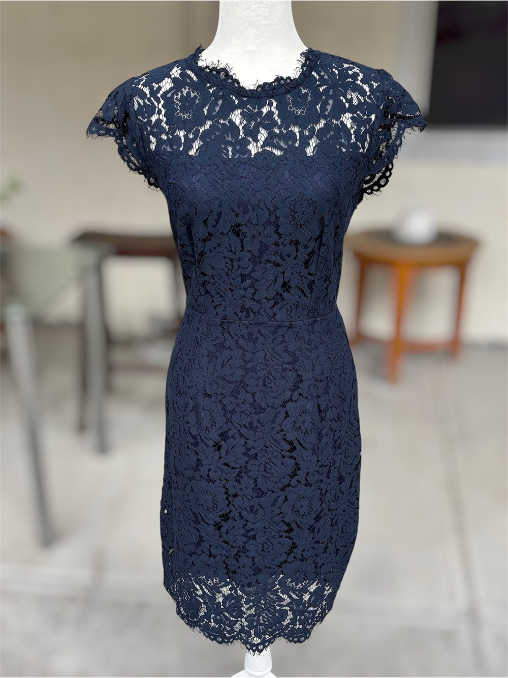 MEROKEETY Navy Blue Sleeveless Lace Floral Cocktail Dress Size M - Picture 3 of 10